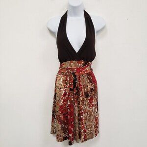 Vintage Wrapper Womens Babydoll Halter Dress Size M Beachy Tropical Stretch‎ Y2K